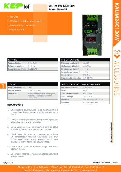 Alimentation 24VCC, Accessoire Industriel – KALIM24C120W 