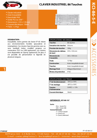Périphérique, Clavier Industriel Inox – KCI-86-5-E