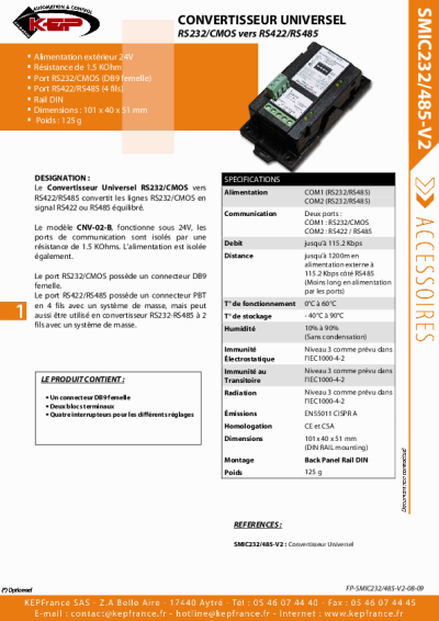 Accessoire, Convertisseur Universel Industriel – SMIC232485V2