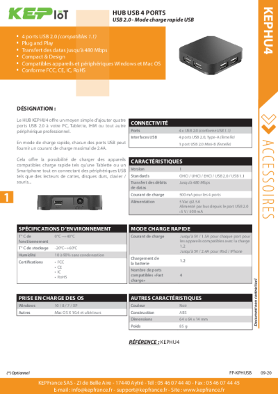 HUB 4 ports USB 2.0 - Compact - KEPHU4