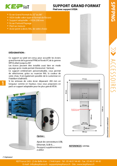 Accessoire, Support écran Grand Format sur Pied KEPFrance