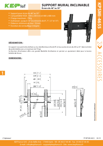  Support Mural Inclinable pour PC Industriel 46'' à 55''