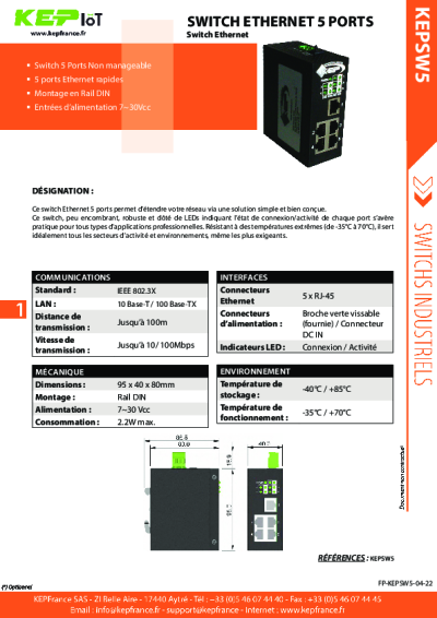 Switch Ethernet Industriel 5 ports - KEPSW5