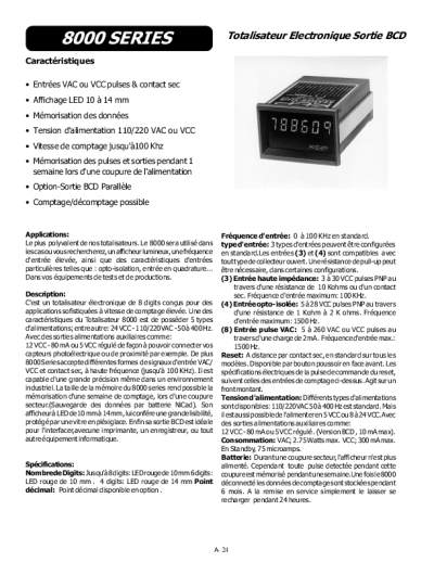 Compteur/Timer Industriel Sortie BCD, à LED – 8000 Séries