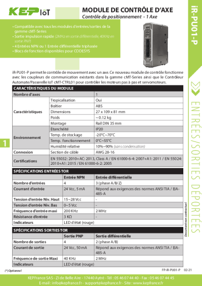 iR-PU01-P - Contrôle d'Axe - Moteur pas à pas.