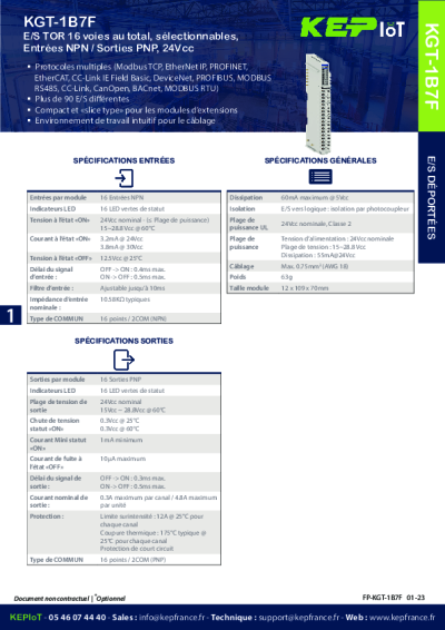 E/S TOR 16 voies au total, sélectionnables, Entrées NPN / Sorties PNP, 24Vcc