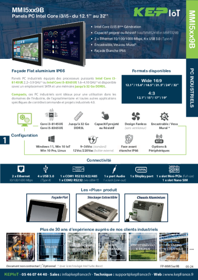 Panel PC Industriel 21.5'' Intel Core i3/i5 - - MMI5219B