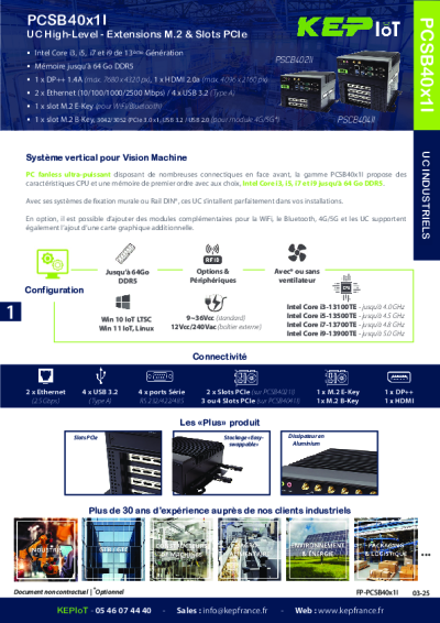UC INDUSTRIELLES - PCSB4001I - Intel Core i3/i5/i7/i9