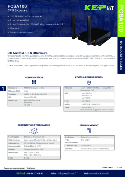 UC industrielle Android WIFI/4G pour applications HMTL5