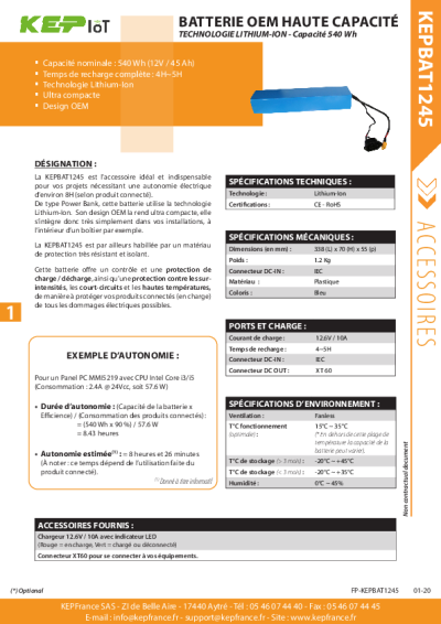 Batterie OEM Haute Capacité - Compact - KEPBAT1245