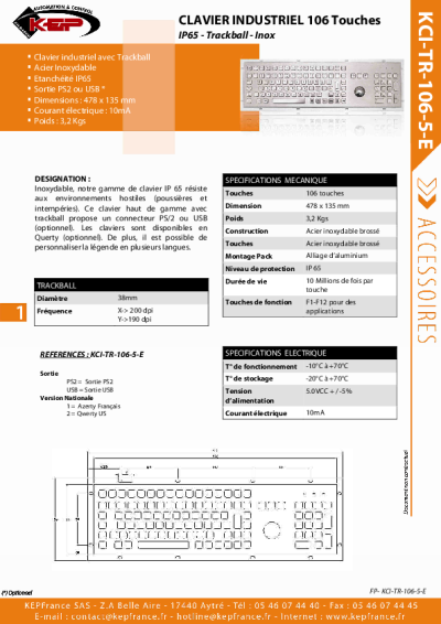 Périphérique, Clavier Industriel Inox – KCI-TR-106-5-E