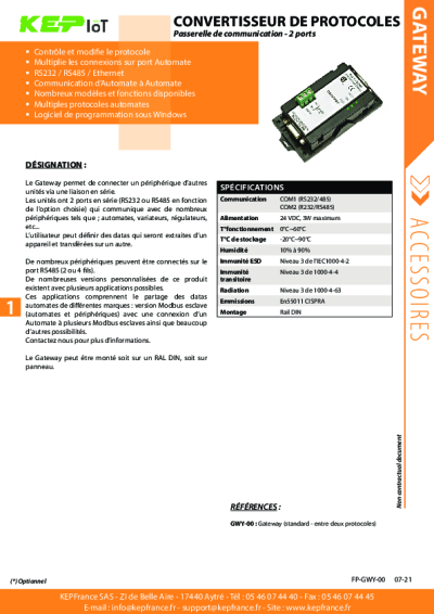 Accessoire, Convertisseur de protocoles Industriel – Gateway