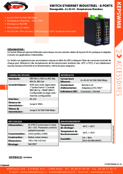 Switch industriel manageable 8 ports -Résistant