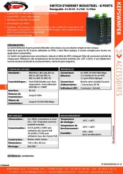 Switch industriel manageable PoE - 8 ports