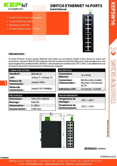 Switch Ethernet Industriel 16 ports - KEPSW16