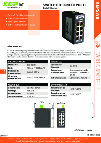 Switch Industriel Ethernet 8 ports - KEPSW8