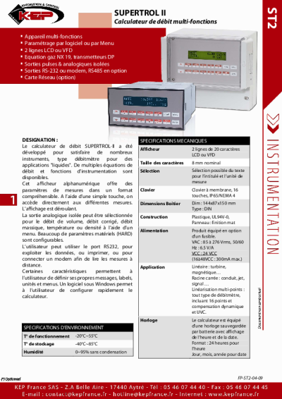 Instrumentation, Calculateur de débit – Supertrol2