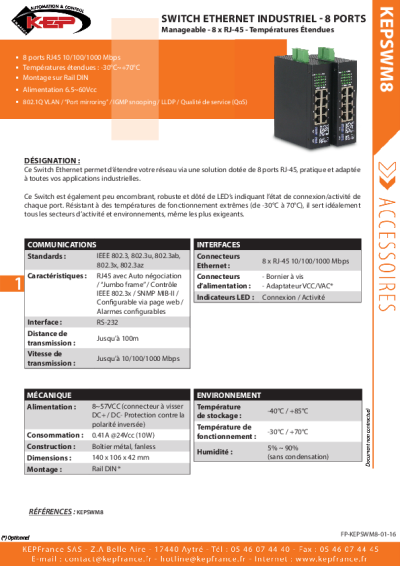 Switch Industriel Ethernet  - 8 Ports - RJ45