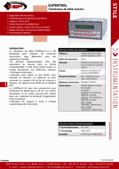 Instrumentation, Contrôleur de lot – Supertrol1-LE