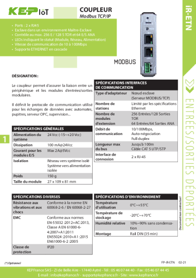 Coupleur Modbus TCP/IP - iR-ETN