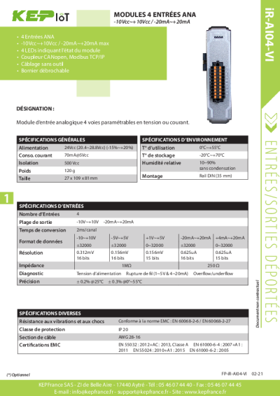 Module 4 Entrées Analogiques iR-AI04-VI