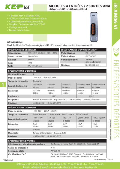 Module Entrées / Sorties analogiques - iR-AM06-VI - 4 Entrées / 2 Sorties ANA