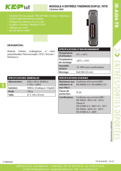 Module Thermocouple iR-AI04-TR - 4 Entrées Analogiques