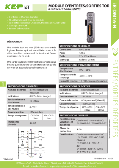 Modules d'I/O TOR | iR-DM16-N LEDs