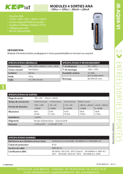 Module iR-AQ04-VI - I/O 4 Sorties ANA