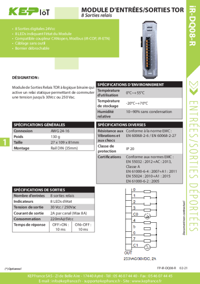 Module sorties TOR - 8 Sorties Relais - iR-DQ08-R