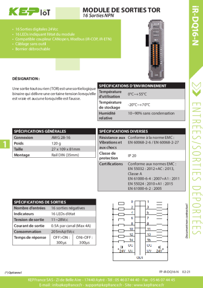 Module I/O iR-DQ16-N - 16 Sorties TOR