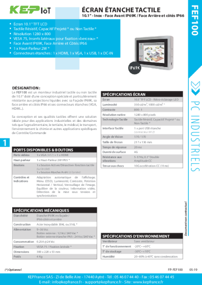 Moniteur Tactile Industriel - FEF100 - Tactile 10.1