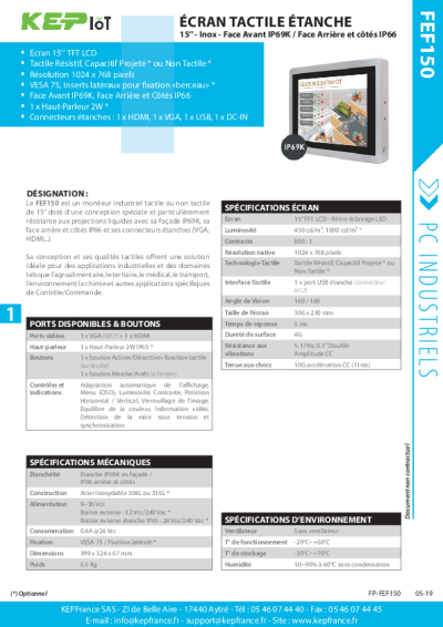 Moniteur industriel Étanche en Inox Tactile - FEF150 - 15