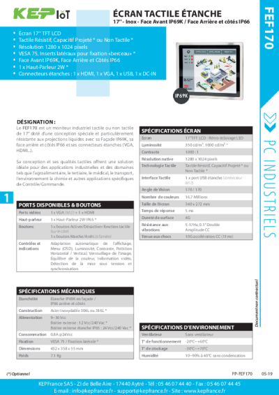 Écran tactile étanche IP69K en inox 17''  - KEPIoT