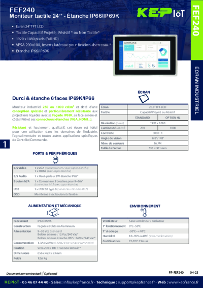 Écran industriel étanche en inox 24