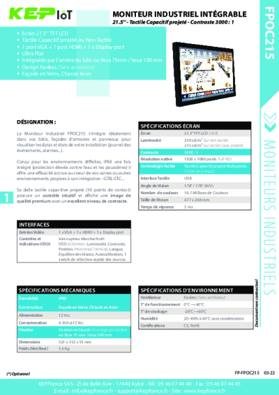 Écran intégrable 21.5'' – FPOC215