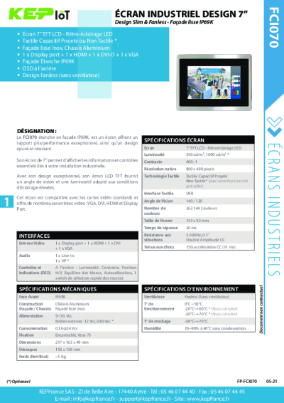 Moniteur Industriel 7''-  Résistant - FCI070 