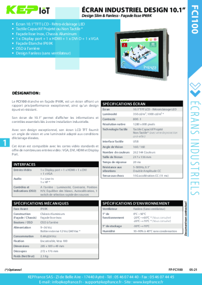 Écran 10.1'' Industriel - Résistant - FCI100