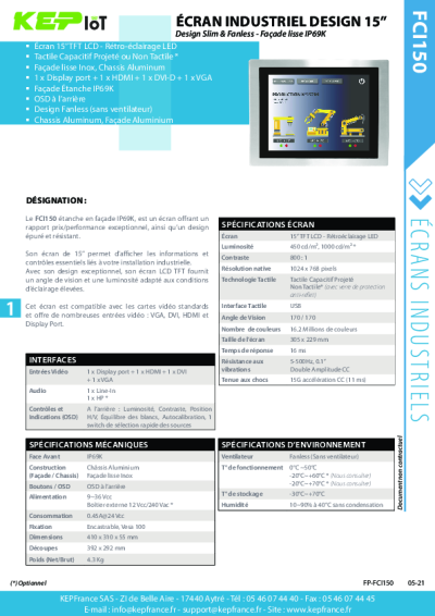 Écran industriel 15'' Design - Fanless - FCI150