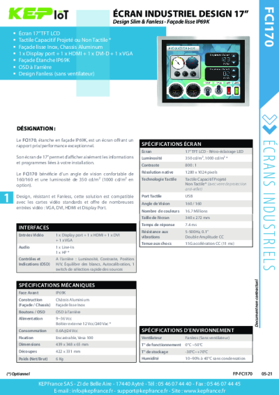 Écran Tactile Industriel design 17'' - Fanless - FC170 