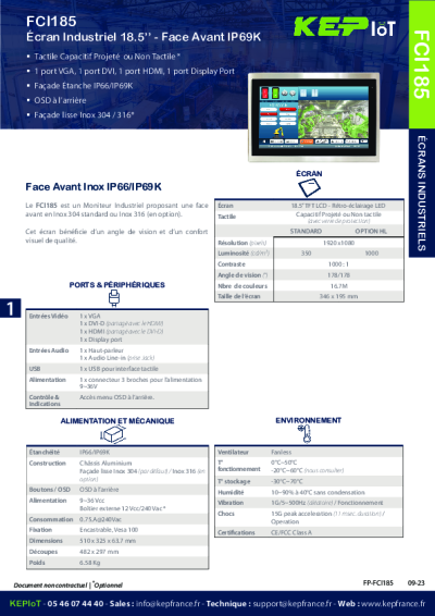 ECRANS INDUSTRIELS - FCI185 - Face avant inox 18.5''