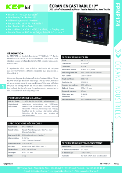 Écran Tactile Résistif Encastrable Industriel - KEPFrance