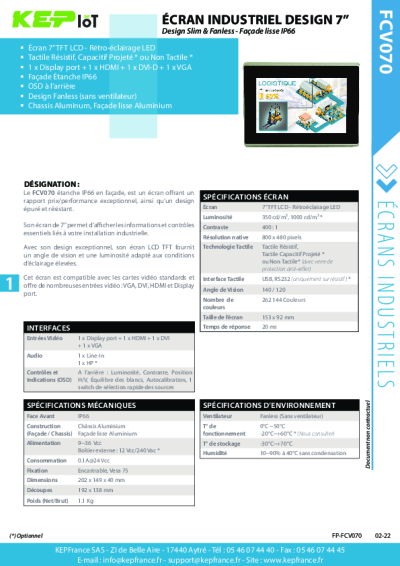 Écran tactile industriel - FCV070 - 7''