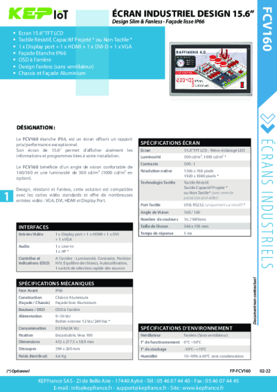 Écran tactile résistif / tactile capacitif projeté 15,6''