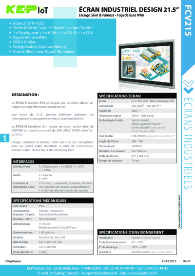 Écran tactile 21,5'' industriel