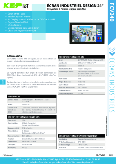 Écran Industriel Capacitif Projeté - FCV 240 - 24''
