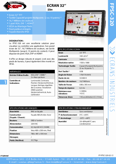 Écran Industriel Slim, Tactile et Grand Format – FPSC-320 32”