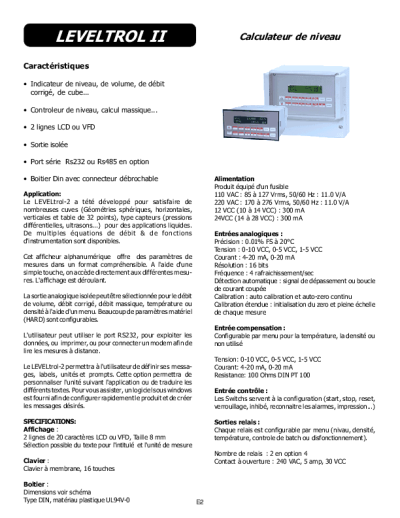 Instrumentation, Indicateur de Niveau – LEVELtrol-II