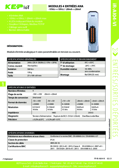 Module d’entrées analogiques Weintek