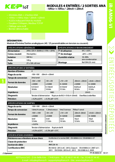 Module Entrées / Sorties analogiques - iR-AM06-VI

